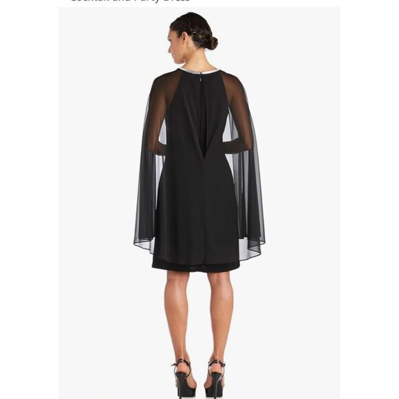 R&M Richards Womens Elegant Dress Plus 20W Black Sheer Capelet Evening Cocktail - Picture 2 of 16